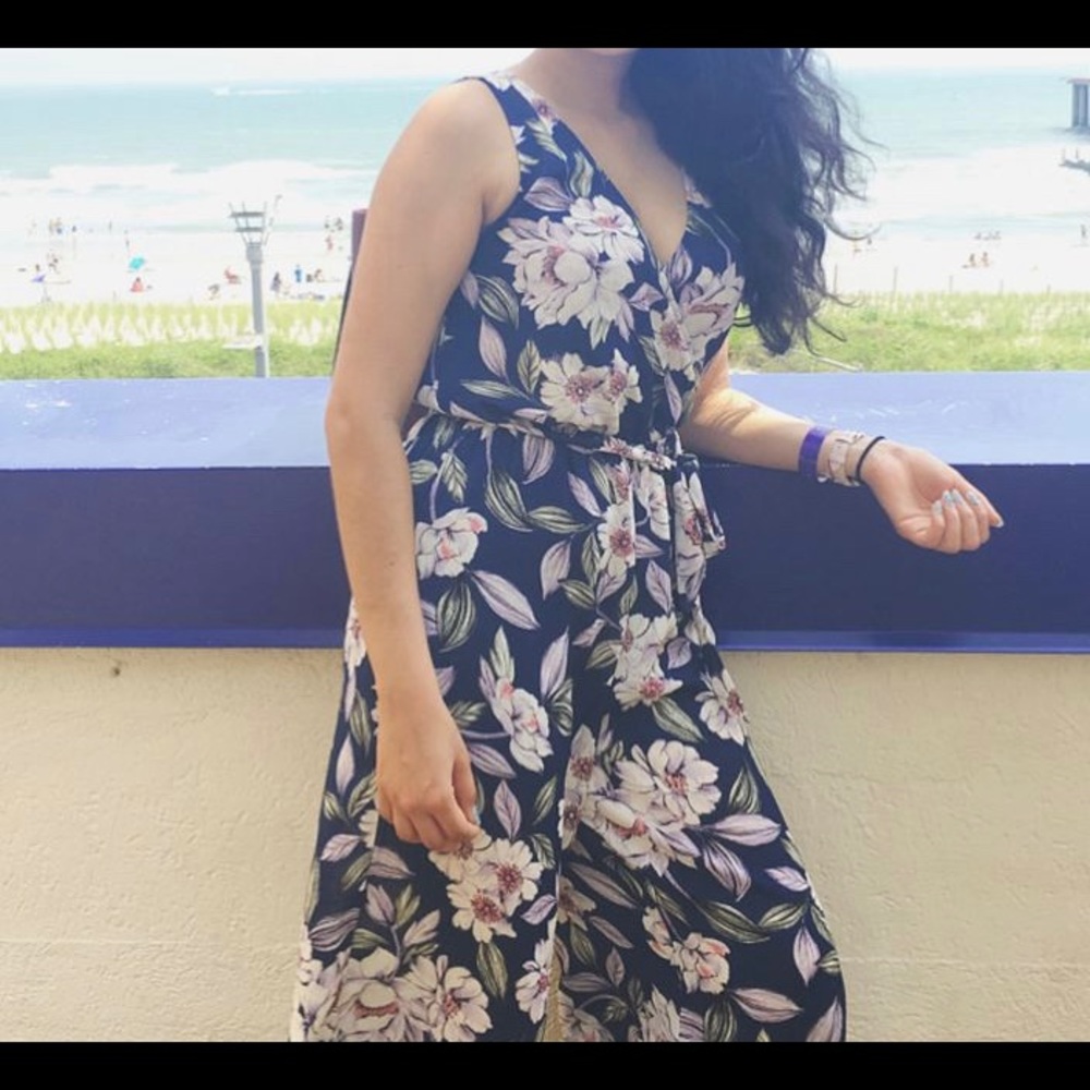 Floral jumpsuit wide-leg with belt